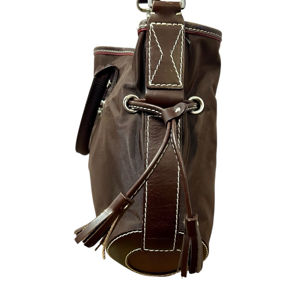 LANCEL PARIS 1876 handbag, nylon leather trim brown with shoulder strap - Picture 7 of 17